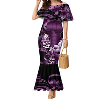 Purple Hafa Adai Guam Family Matching Mermaid Dress and Hawaiian Shirt Chamorro Latte Stone Hand With Plumeria LT14 Mom's Dress Purple - Polynesian Pride