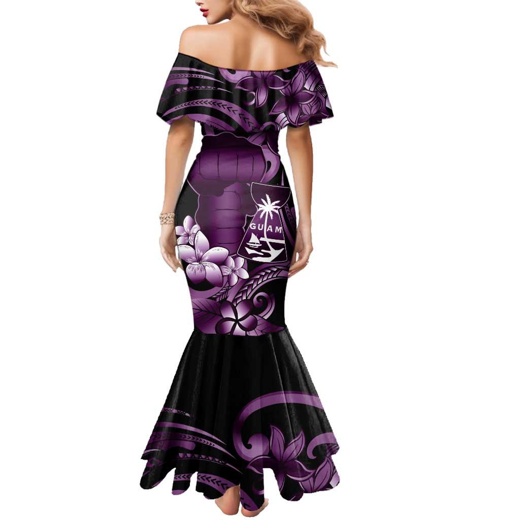 Purple Hafa Adai Guam Family Matching Mermaid Dress and Hawaiian Shirt Chamorro Latte Stone Hand With Plumeria LT14 - Polynesian Pride