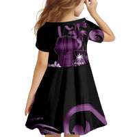 Purple Hafa Adai Guam Family Matching Off The Shoulder Long Sleeve Dress and Hawaiian Shirt Chamorro Latte Stone Hand With Plumeria