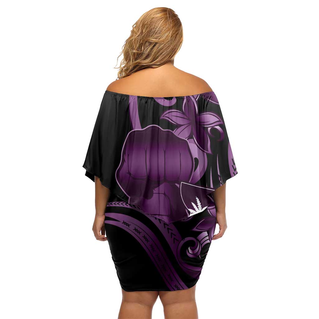 Purple Hafa Adai Guam Family Matching Off Shoulder Short Dress and Hawaiian Shirt Chamorro Latte Stone Hand With Plumeria