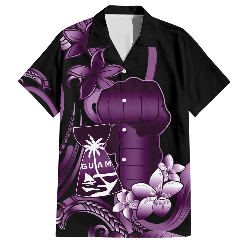 Purple Hafa Adai Guam Family Matching Short Sleeve Bodycon Dress and Hawaiian Shirt Chamorro Latte Stone Hand With Plumeria LT14 Dad's Shirt - Short Sleeve Purple - Polynesian Pride