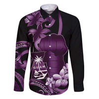 Purple Hafa Adai Guam Family Matching Short Sleeve Bodycon Dress and Hawaiian Shirt Chamorro Latte Stone Hand With Plumeria LT14 Dad's Shirt - Long Sleeve Purple - Polynesian Pride