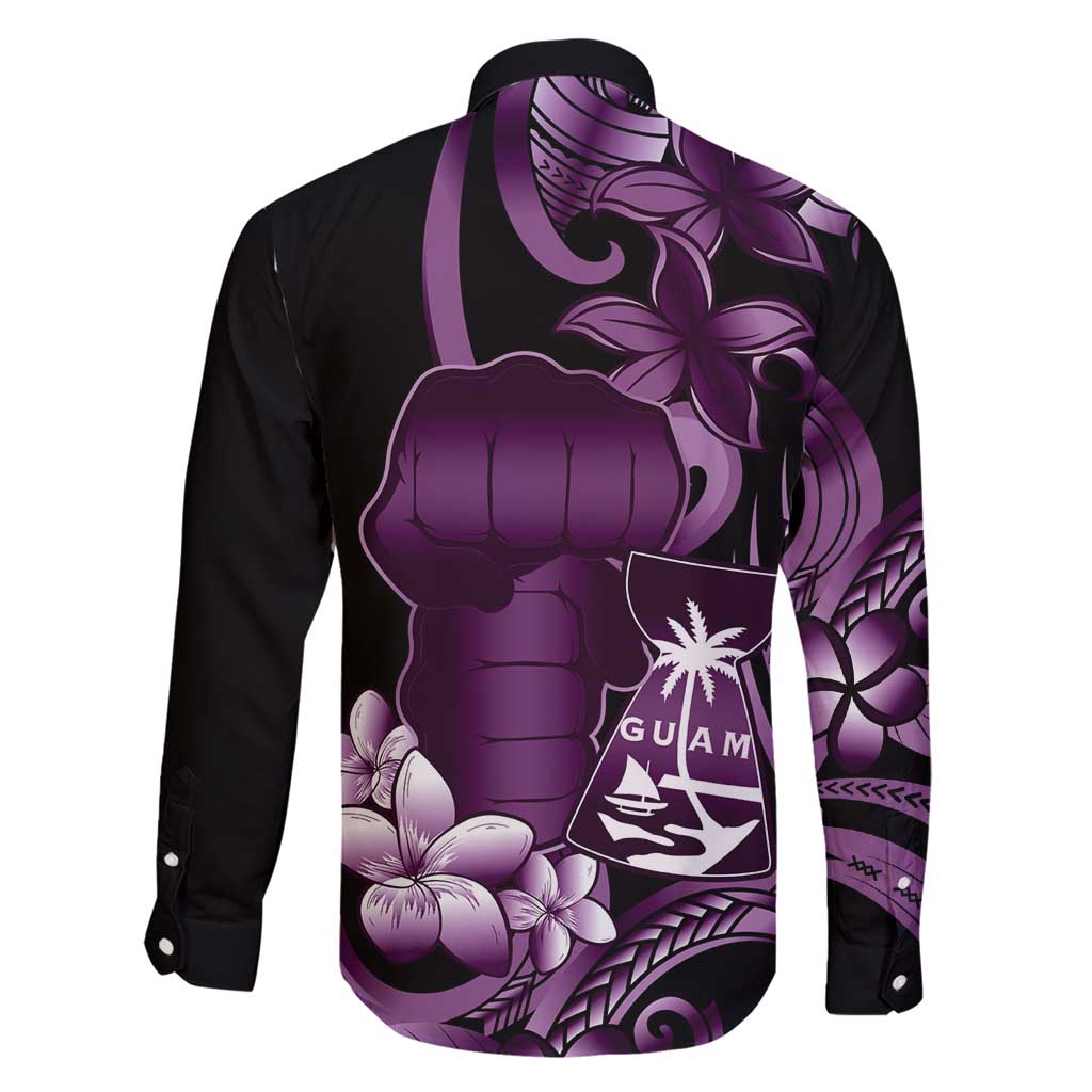 Purple Hafa Adai Guam Family Matching Short Sleeve Bodycon Dress and Hawaiian Shirt Chamorro Latte Stone Hand With Plumeria LT14 - Polynesian Pride