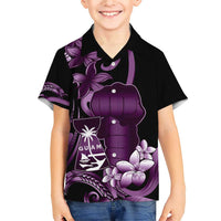 Purple Hafa Adai Guam Family Matching Short Sleeve Bodycon Dress and Hawaiian Shirt Chamorro Latte Stone Hand With Plumeria LT14 Son's Shirt Purple - Polynesian Pride