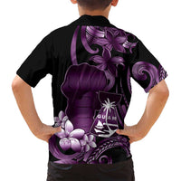 Purple Hafa Adai Guam Family Matching Tank Maxi Dress and Hawaiian Shirt Chamorro Latte Stone Hand With Plumeria LT14 - Polynesian Pride
