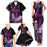 Purple Hafa Adai Guam Family Matching Tank Maxi Dress and Hawaiian Shirt Chamorro Latte Stone Hand With Plumeria LT14 - Polynesian Pride