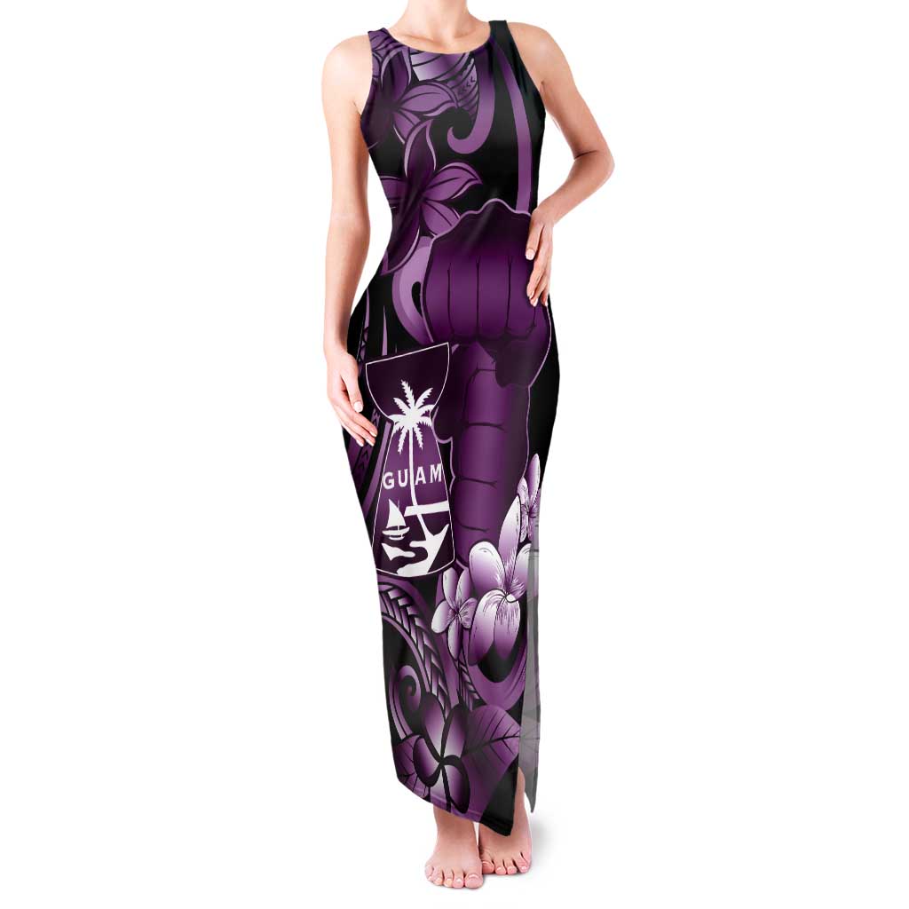 Purple Hafa Adai Guam Family Matching Tank Maxi Dress and Hawaiian Shirt Chamorro Latte Stone Hand With Plumeria LT14 Mom's Dress Purple - Polynesian Pride