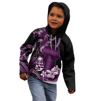 Purple Hafa Adai Guam Kid Hoodie Chamorro Latte Stone Hand With Plumeria