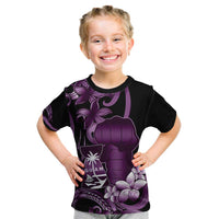 Purple Hafa Adai Guam Kid T Shirt Chamorro Latte Stone Hand With Plumeria