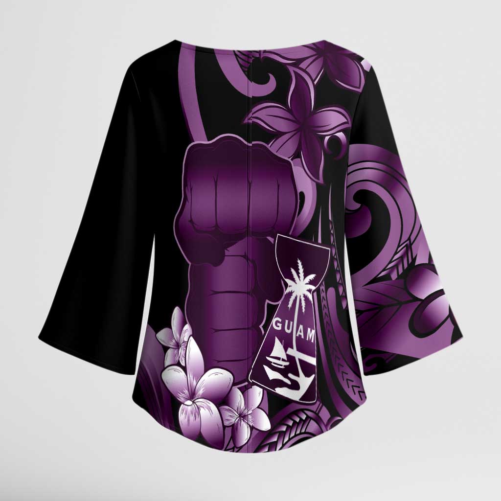 Purple Hafa Adai Guam Kimono Sleeve Blouse Chamorro Latte Stone Hand With Plumeria - Polynesian Pride