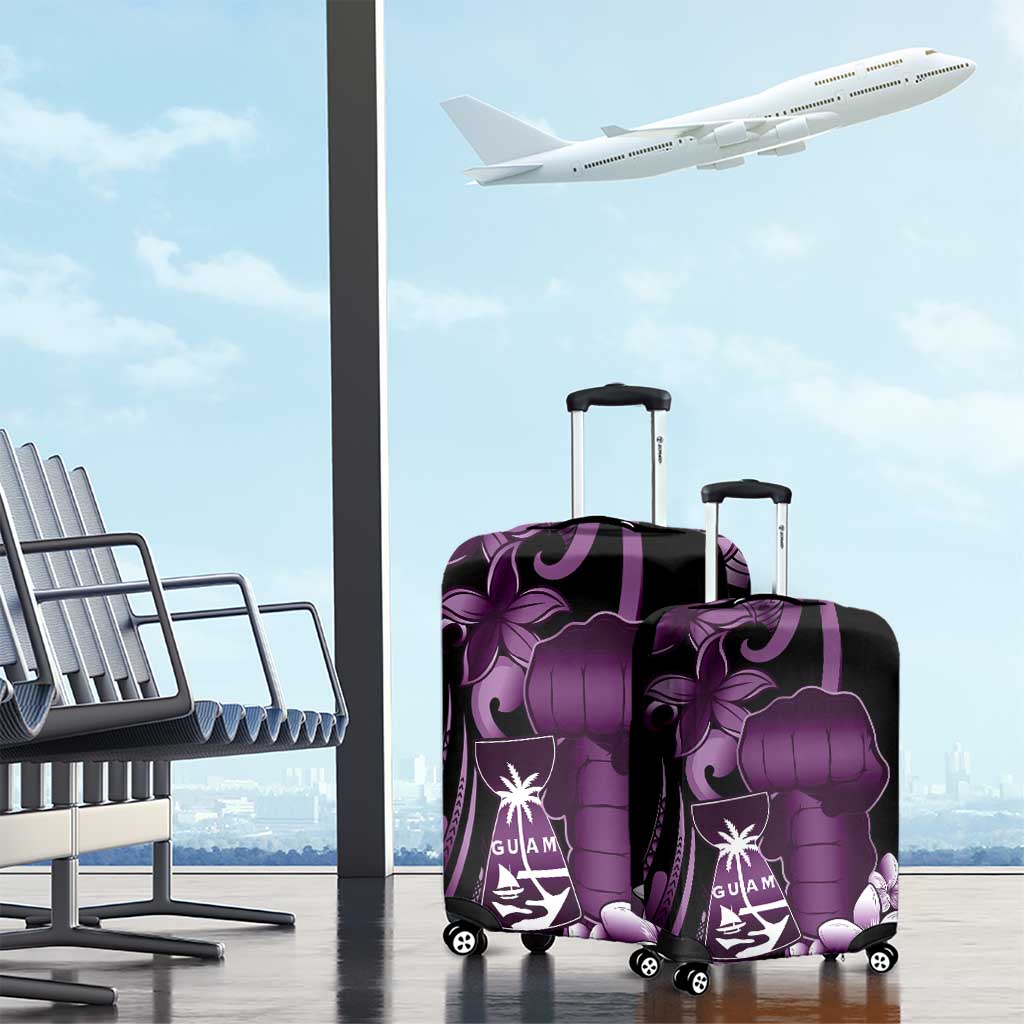 Purple Hafa Adai Guam Luggage Cover Chamorro Latte Stone Hand With Plumeria