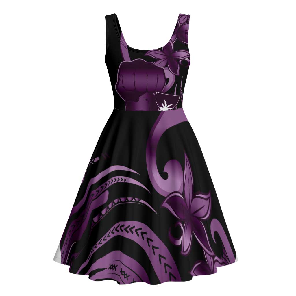 Purple Hafa Adai Guam Midi Dress Chamorro Latte Stone Hand With Plumeria - Polynesian Pride