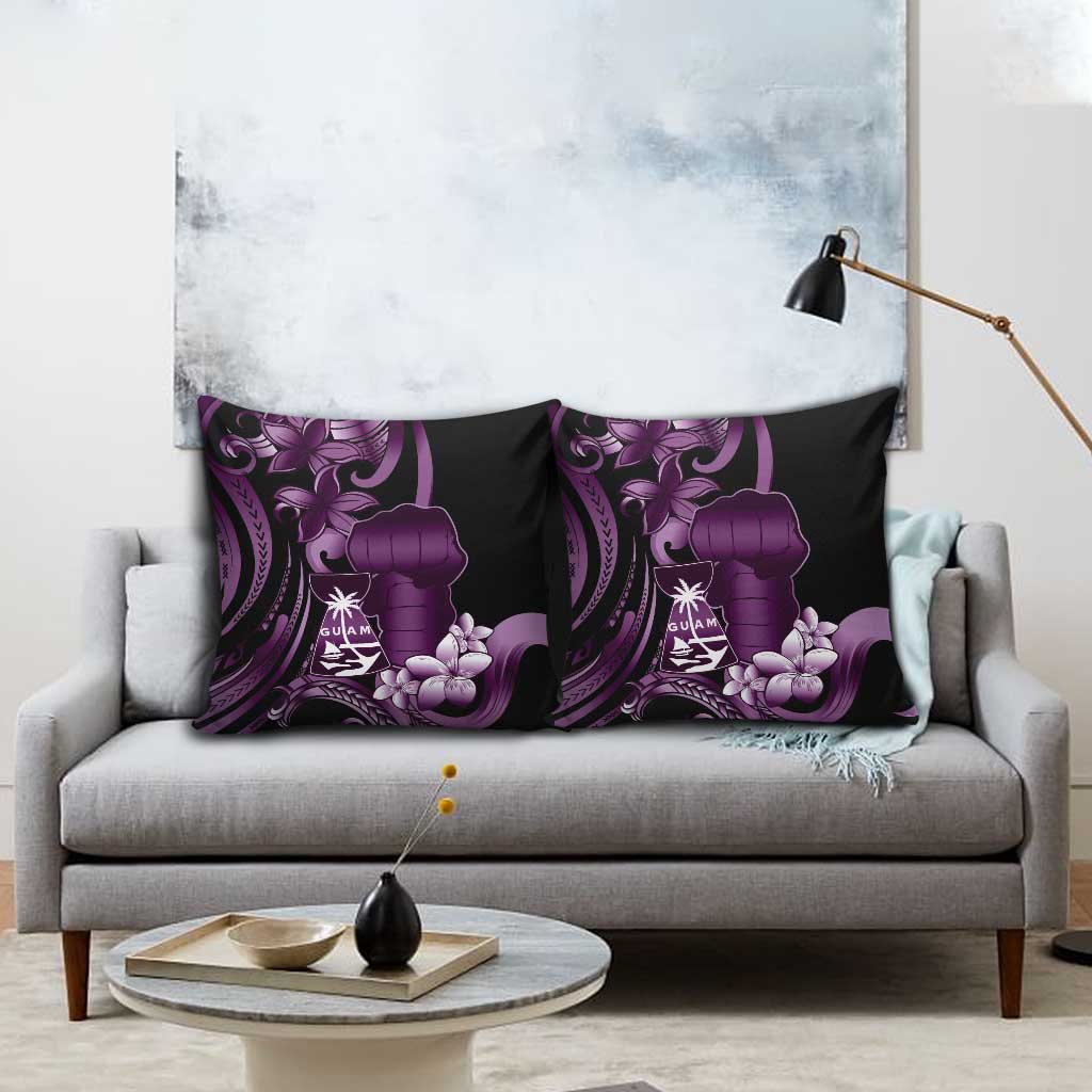 Purple Hafa Adai Guam Pillow Cover Chamorro Latte Stone Hand With Plumeria - Polynesian Pride