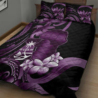Purple Hafa Adai Guam Quilt Bed Set Chamorro Latte Stone Hand With Plumeria
