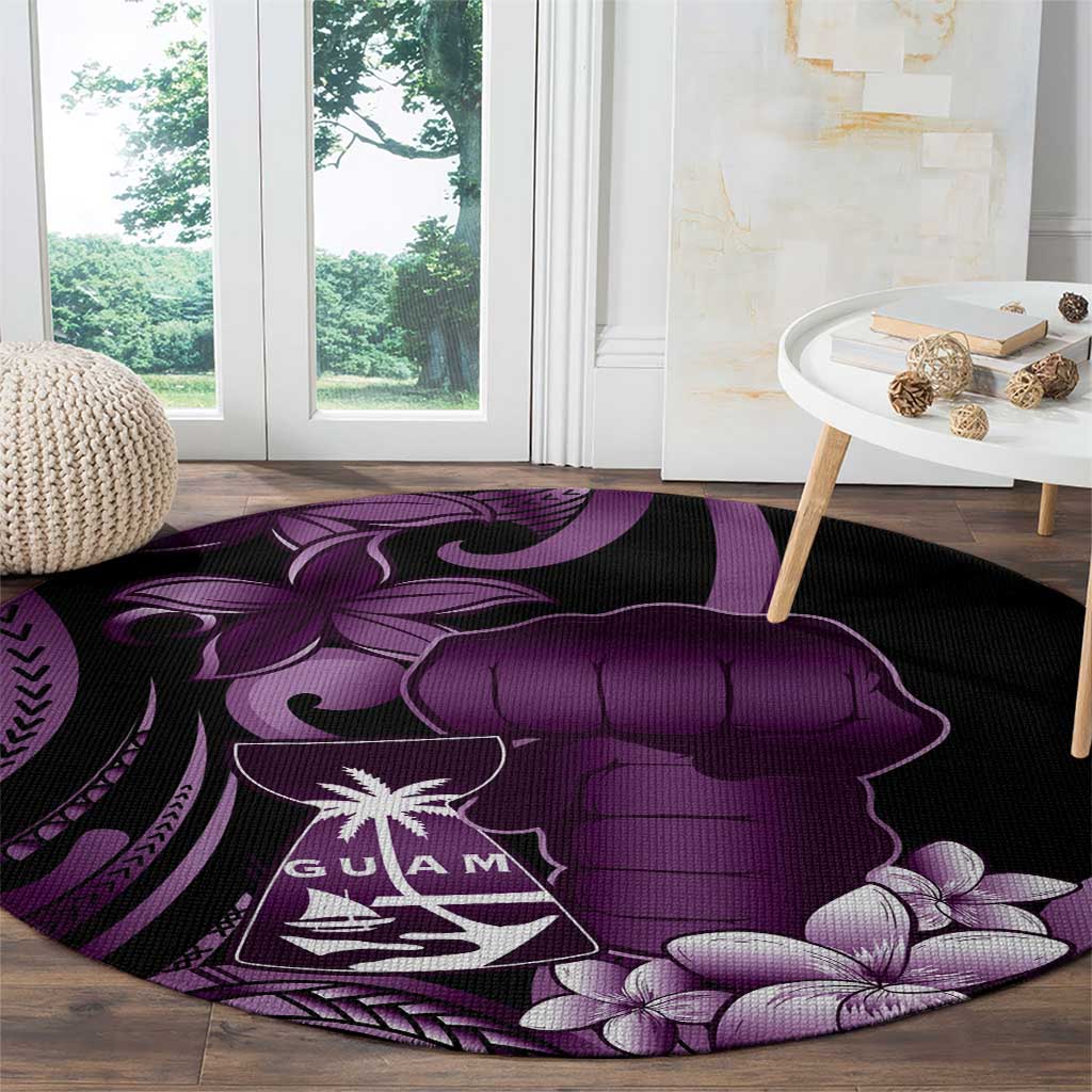 Purple Hafa Adai Guam Round Carpet Chamorro Latte Stone Hand With Plumeria