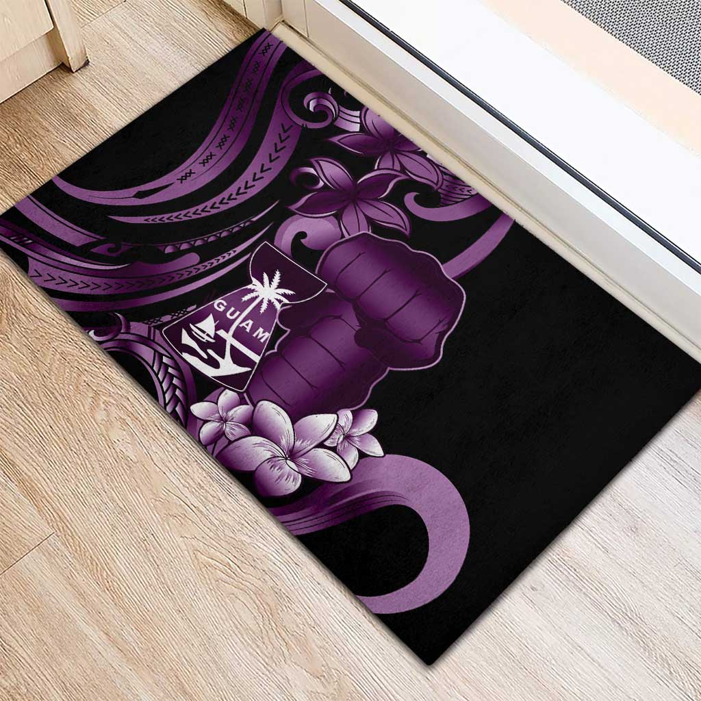 Purple Hafa Adai Guam Rubber Doormat Chamorro Latte Stone Hand With Plumeria