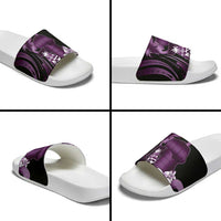Purple Hafa Adai Guam Slide Sandals Chamorro Latte Stone Hand With Plumeria - Polynesian Pride