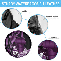 Purple Hafa Adai Guam Spare Tire Cover Chamorro Latte Stone Hand With Plumeria