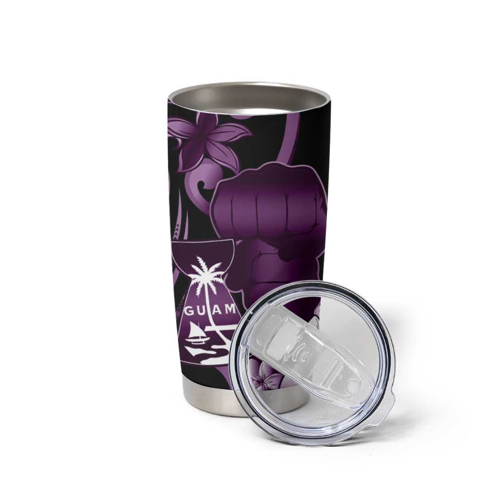 Purple Hafa Adai Guam Tumbler Cup Chamorro Latte Stone Hand With Plumeria