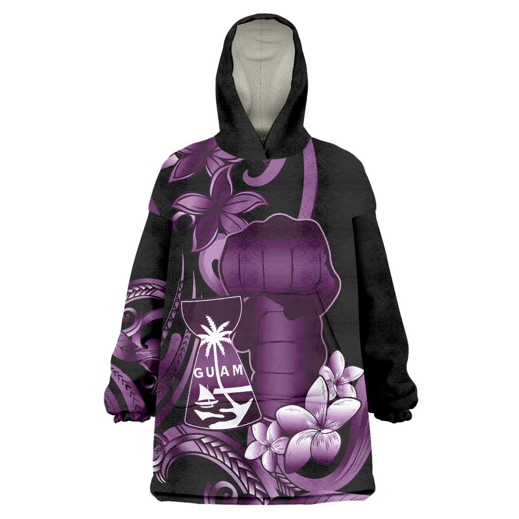 Purple Hafa Adai Guam Wearable Blanket Hoodie Chamorro Latte Stone Hand With Plumeria