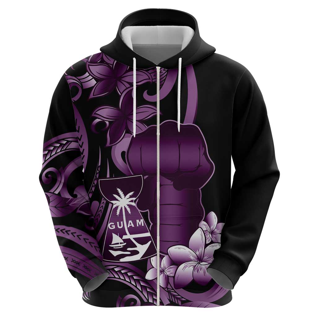 Purple Hafa Adai Guam Zip Hoodie Chamorro Latte Stone Hand With Plumeria