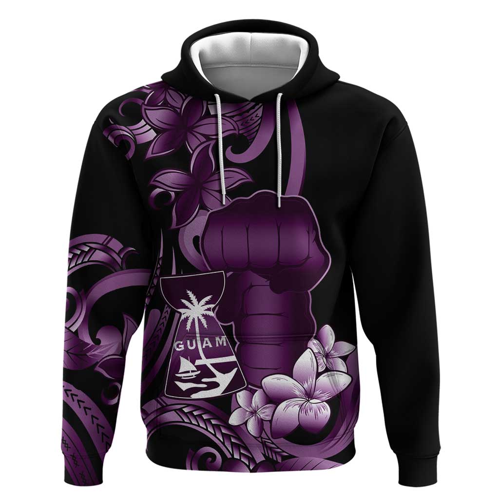 Purple Hafa Adai Guam Zip Hoodie Chamorro Latte Stone Hand With Plumeria