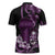 Purple Hafa Adai Guam Zipper Polo Shirt Chamorro Latte Stone Hand With Plumeria - Polynesian Pride