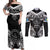 Palau Constitution Day Couples Matching Off Shoulder Maxi Dress and Long Sleeve Button Shirt Belau Seal With Polynesian Pattern - Black