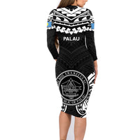 Palau Constitution Day Family Matching Long Sleeve Bodycon Dress and Hawaiian Shirt Belau Seal With Polynesian Pattern - Black LT14 - Polynesian Pride