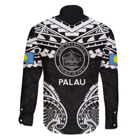 Palau Constitution Day Family Matching Puletasi and Hawaiian Shirt Belau Seal With Polynesian Pattern - Black