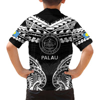 Palau Constitution Day Family Matching Short Sleeve Bodycon Dress and Hawaiian Shirt Belau Seal With Polynesian Pattern - Black LT14 - Polynesian Pride