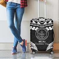 Palau Constitution Day Luggage Cover Belau Seal With Polynesian Pattern - Black