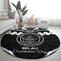 Palau Constitution Day Round Carpet Belau Seal With Polynesian Pattern - Black