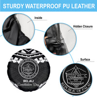 Palau Constitution Day Spare Tire Cover Belau Seal With Polynesian Pattern - Black