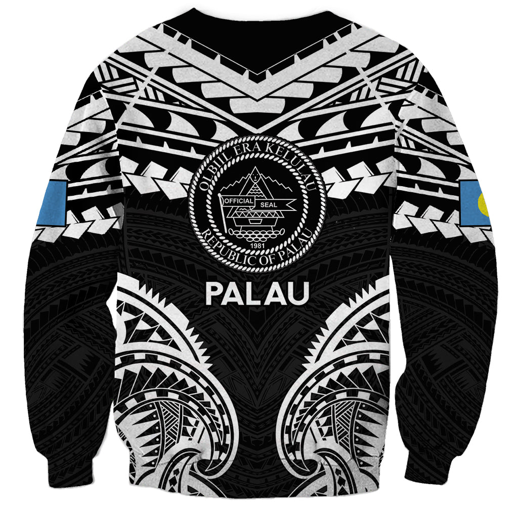 Palau Constitution Day Sweatshirt Belau Seal With Polynesian Pattern - Black