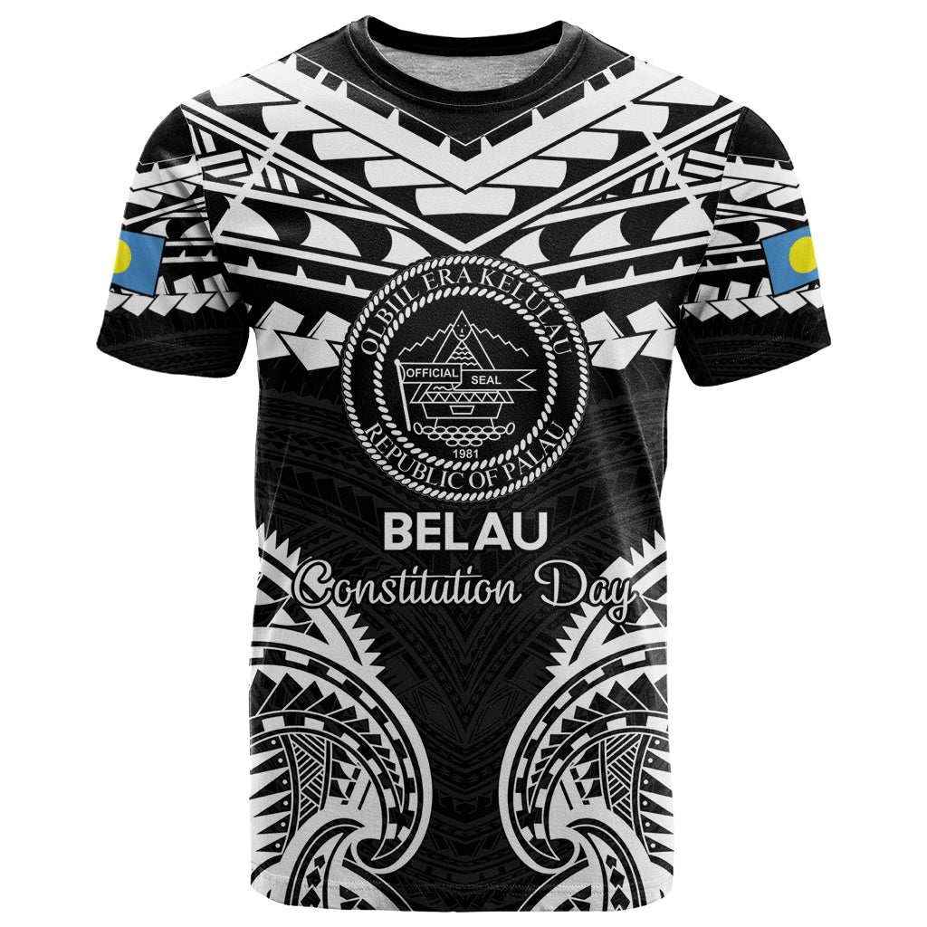 Palau Constitution Day T Shirt Belau Seal With Polynesian Pattern - Black
