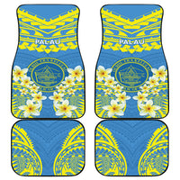 Palau Constitution Day Car Mats Belau Seal With Frangipani Polynesian Pattern - Blue