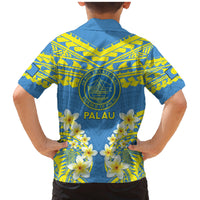 Palau Constitution Day Family Matching Mermaid Dress and Hawaiian Shirt Belau Seal With Frangipani Polynesian Pattern - Blue LT14 - Polynesian Pride