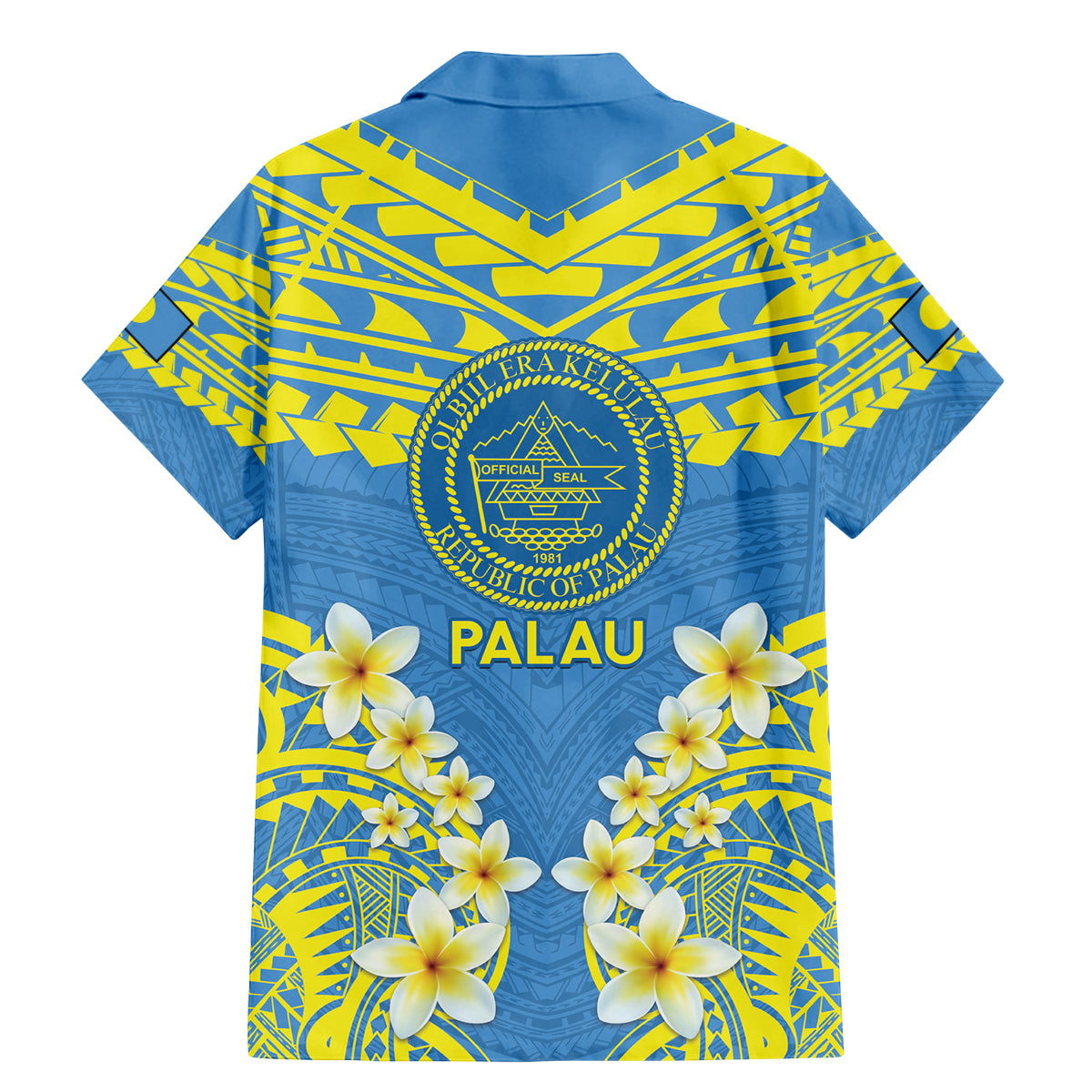 Palau Constitution Day Family Matching Mermaid Dress and Hawaiian Shirt Belau Seal With Frangipani Polynesian Pattern - Blue LT14 - Polynesian Pride
