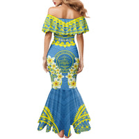 Palau Constitution Day Family Matching Mermaid Dress and Hawaiian Shirt Belau Seal With Frangipani Polynesian Pattern - Blue LT14 - Polynesian Pride