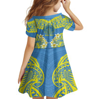 Palau Constitution Day Family Matching Off The Shoulder Long Sleeve Dress and Hawaiian Shirt Belau Seal With Frangipani Polynesian Pattern - Blue LT14 - Polynesian Pride