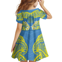 Palau Constitution Day Family Matching Short Sleeve Bodycon Dress and Hawaiian Shirt Belau Seal With Frangipani Polynesian Pattern - Blue LT14 - Polynesian Pride