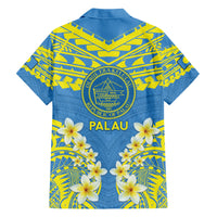 Palau Constitution Day Family Matching Short Sleeve Bodycon Dress and Hawaiian Shirt Belau Seal With Frangipani Polynesian Pattern - Blue LT14 - Polynesian Pride