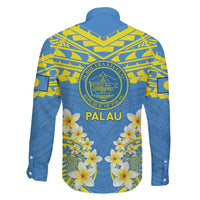 Palau Constitution Day Family Matching Short Sleeve Bodycon Dress and Hawaiian Shirt Belau Seal With Frangipani Polynesian Pattern - Blue LT14 - Polynesian Pride