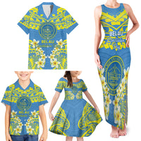 Palau Constitution Day Family Matching Tank Maxi Dress and Hawaiian Shirt Belau Seal With Frangipani Polynesian Pattern - Blue LT14 - Polynesian Pride
