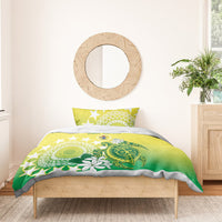 Cook Islands Independence Day Bedding Set Kuki Airani Tiare Maori Polynesian Pattern - Green