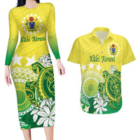 Cook Islands Independence Day Couples Matching Long Sleeve Bodycon Dress and Hawaiian Shirt Kuki Airani Tiare Maori Polynesian Pattern - Green LT14 Green - Polynesian Pride