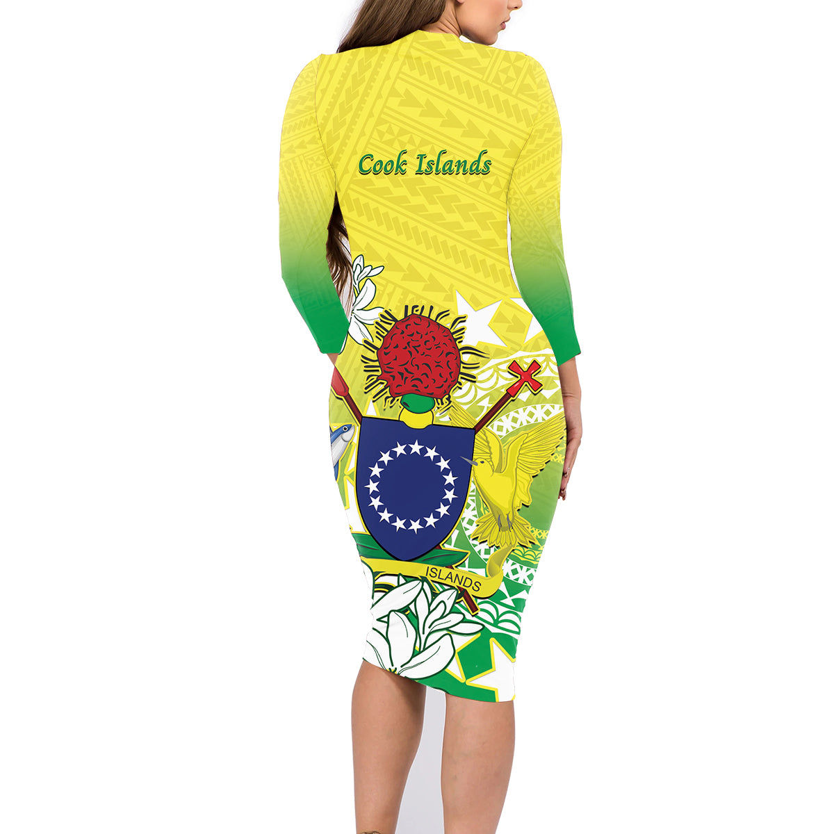 Cook Islands Independence Day Family Matching Long Sleeve Bodycon Dress and Hawaiian Shirt Kuki Airani Tiare Maori Polynesian Pattern - Green LT14 - Polynesian Pride