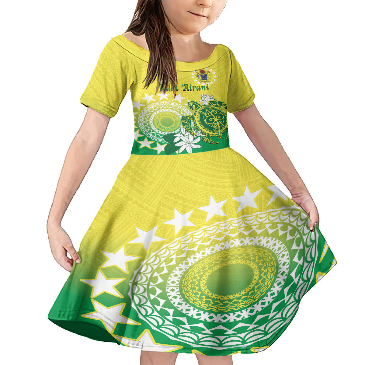 Cook Islands Independence Day Family Matching Mermaid Dress and Hawaiian Shirt Kuki Airani Tiare Maori Polynesian Pattern - Green LT14 Daughter's Dress Green - Polynesian Pride