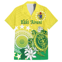Cook Islands Independence Day Family Matching Off Shoulder Maxi Dress and Hawaiian Shirt Kuki Airani Tiare Maori Polynesian Pattern - Green LT14 Dad's Shirt - Short Sleeve Green - Polynesian Pride